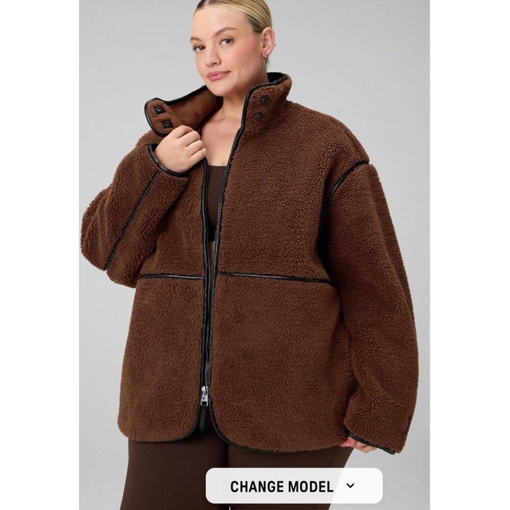 Fabletics Teddy Mid-Length Hazelnut/Black Size: 2XL Jacket NWOT